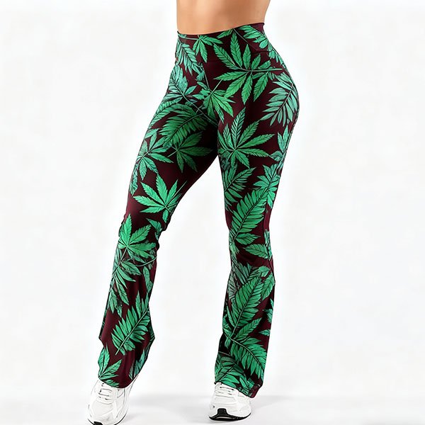 Women's Slim Fit Green Printed Yoga Pants