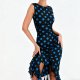 Elegant Blue Polka Dot Art Dress for Women