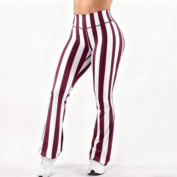 Women's slim-fit red and white striped yoga pants